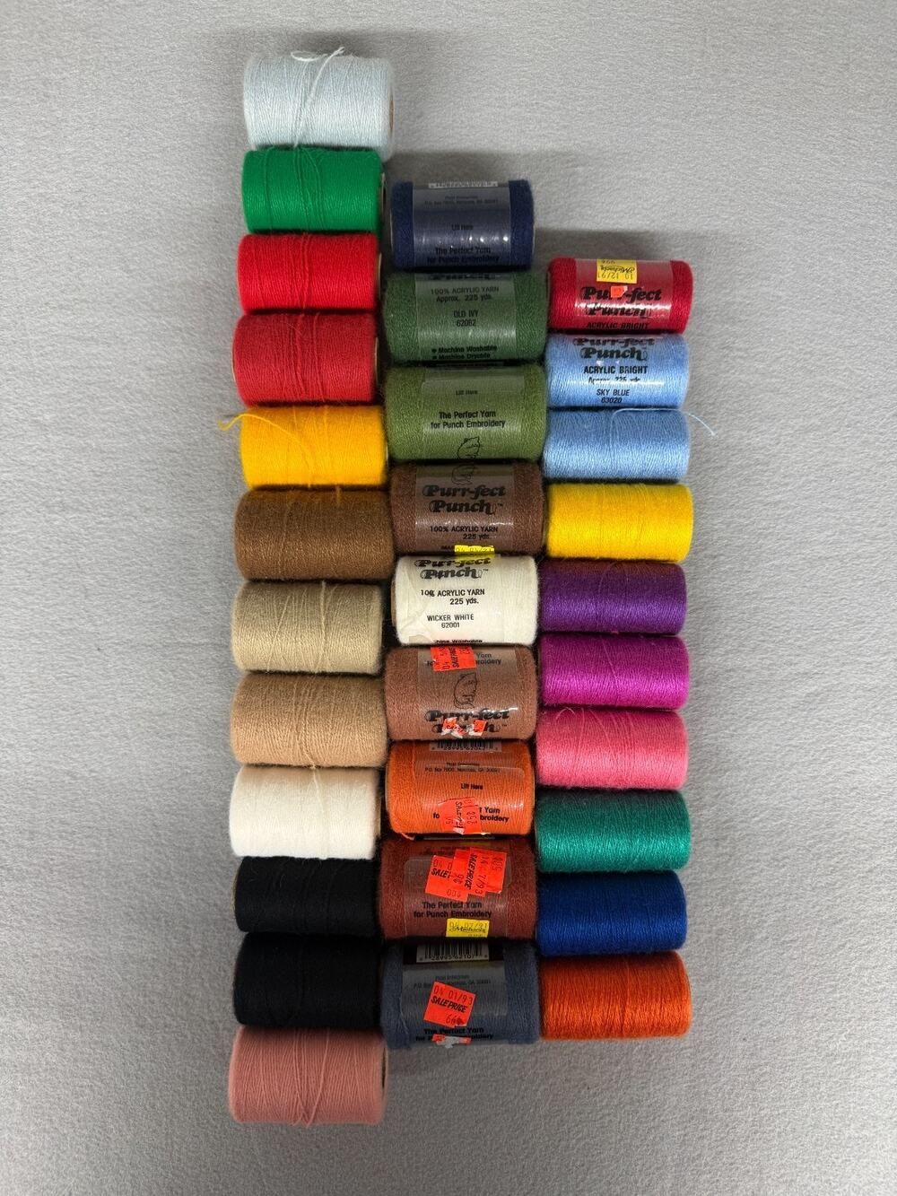 Purr-fect Punch Needle Yarn Spools Lot 28 Colors Acrylic Brights Vintage